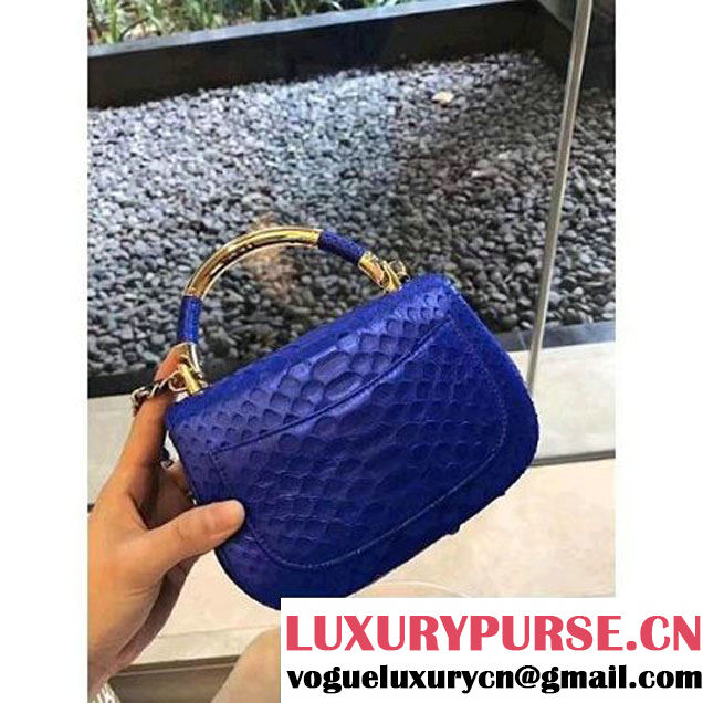 Chanel Python Leather Carry Chic Small Top Handle Flap Bag A93751 Royal Blue 2017 (1B14-7032905 )