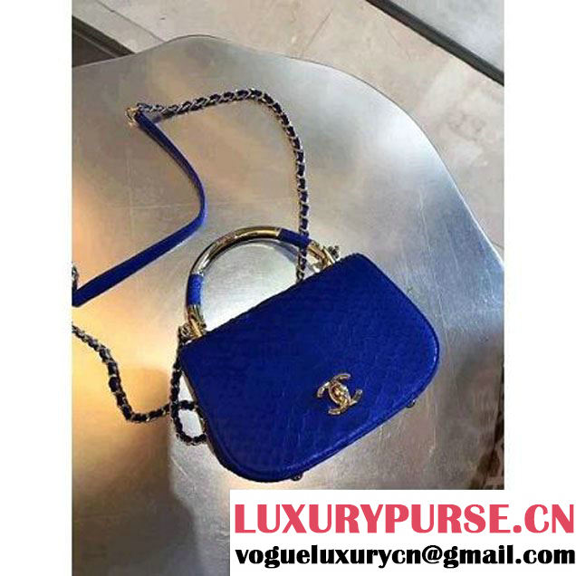 Chanel Python Leather Carry Chic Small Top Handle Flap Bag A93751 Royal Blue 2017 (1B14-7032905 )