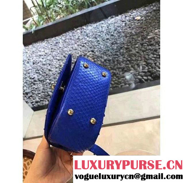 Chanel Python Leather Carry Chic Small Top Handle Flap Bag A93751 Royal Blue 2017 (1B14-7032905 )