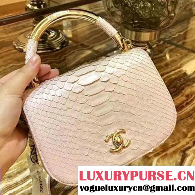 Chanel Python Leather Carry Chic Small Top Handle Flap Bag A93751 Off-White 2017 (1B14-7032906 )