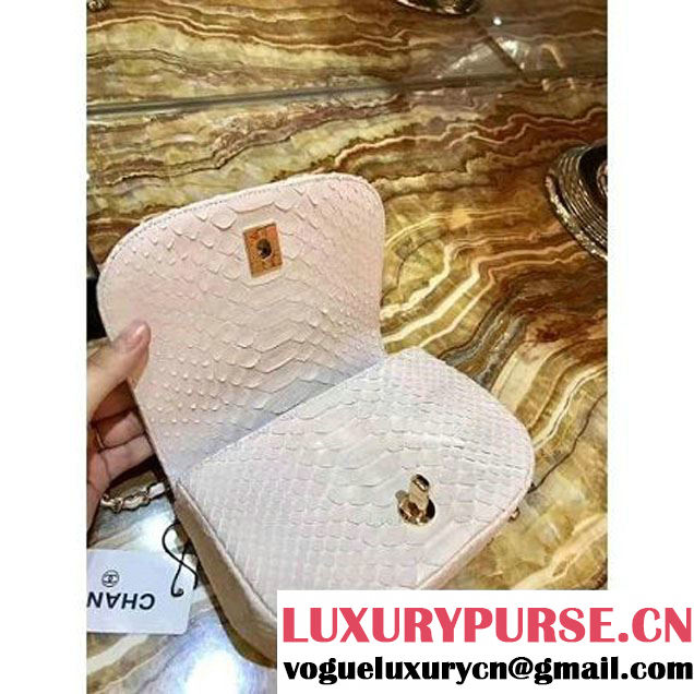 Chanel Python Leather Carry Chic Small Top Handle Flap Bag A93751 Off-White 2017 (1B14-7032906 )