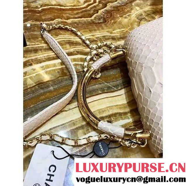 Chanel Python Leather Carry Chic Small Top Handle Flap Bag A93751 Off-White 2017 (1B14-7032906 )