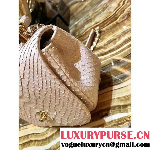Chanel Python Leather Carry Chic Small Top Handle Flap Bag A93751 Off-White 2017 (1B14-7032906 )
