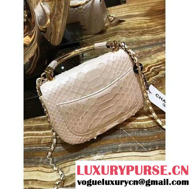 Chanel Python Leather Carry Chic Small Top Handle Flap Bag A93751 Off-White 2017 (1B14-7032906 )