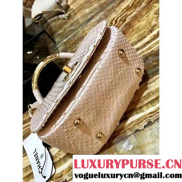 Chanel Python Leather Carry Chic Small Top Handle Flap Bag A93751 Off-White 2017 (1B14-7032906 )