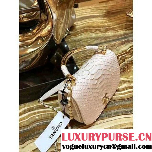 Chanel Python Leather Carry Chic Small Top Handle Flap Bag A93751 Off-White 2017 (1B14-7032906 )