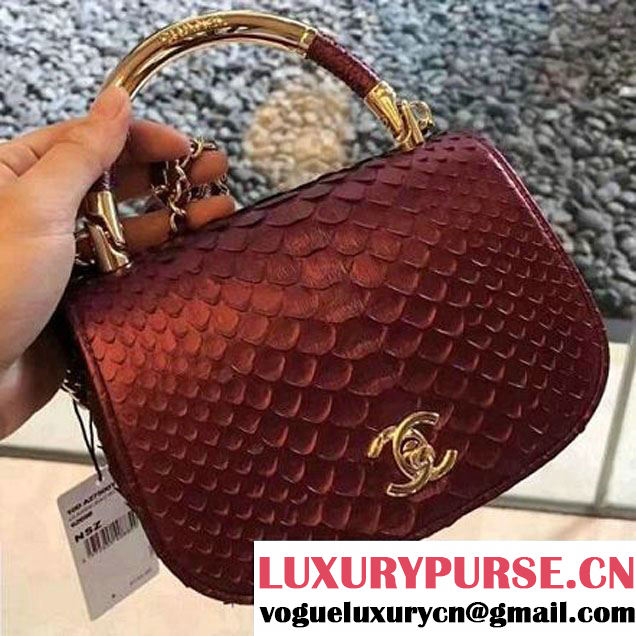 Chanel Python Leather Carry Chic Small Top Handle Flap Bag A93751 Burgundy 2017 (1B14-7032908 )