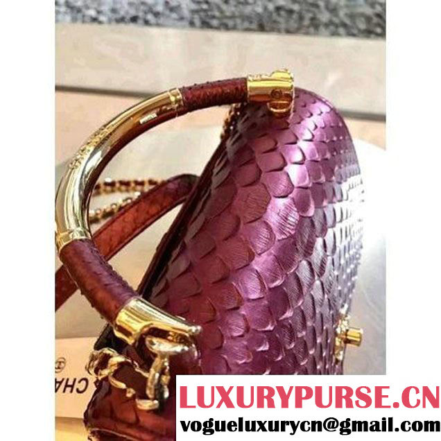 Chanel Python Leather Carry Chic Small Top Handle Flap Bag A93751 Burgundy 2017 (1B14-7032908 )