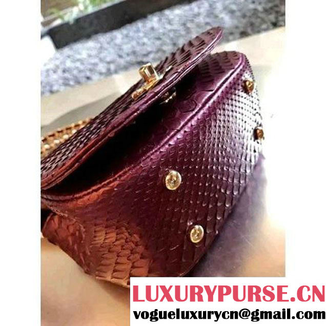 Chanel Python Leather Carry Chic Small Top Handle Flap Bag A93751 Burgundy 2017 (1B14-7032908 )