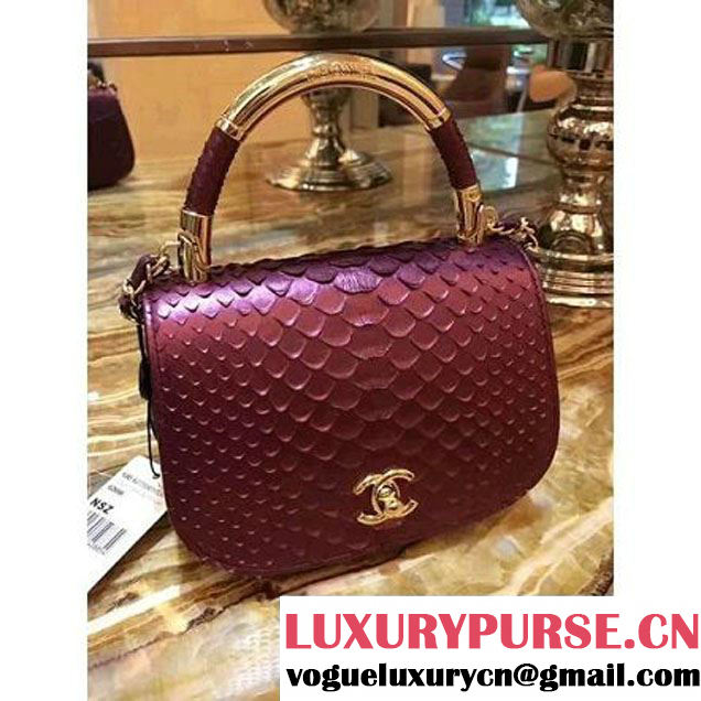 Chanel Python Leather Carry Chic Small Top Handle Flap Bag A93751 Burgundy 2017 (1B14-7032908 )