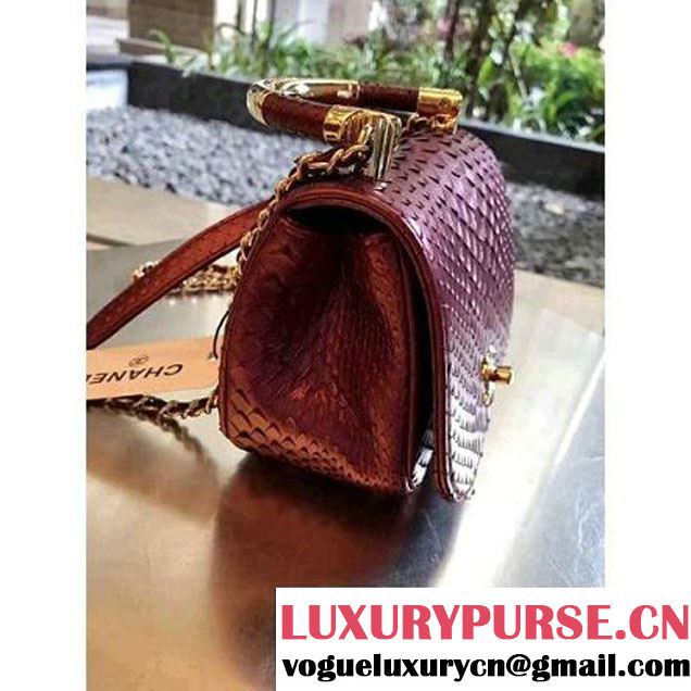 Chanel Python Leather Carry Chic Small Top Handle Flap Bag A93751 Burgundy 2017 (1B14-7032908 )