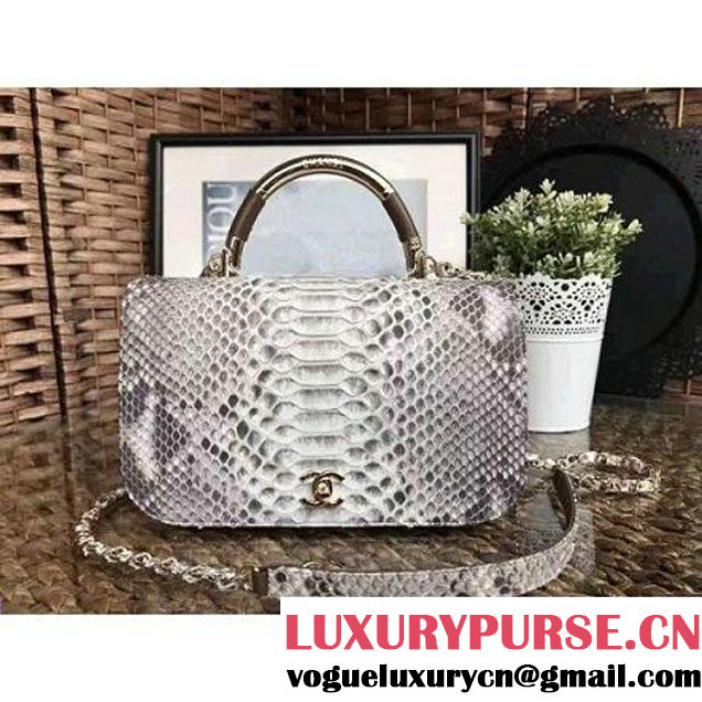 Chanel Python Leather Carry Chic Medium Top Handle Flap Bag A93752 2017 (1A111-7041112 )