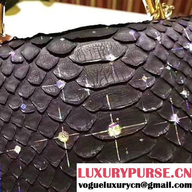 Chanel Python Leather Carry Chic Medium Top Handle Flap Bag A93752 Glitter Black 2017 (BT-7041201 )