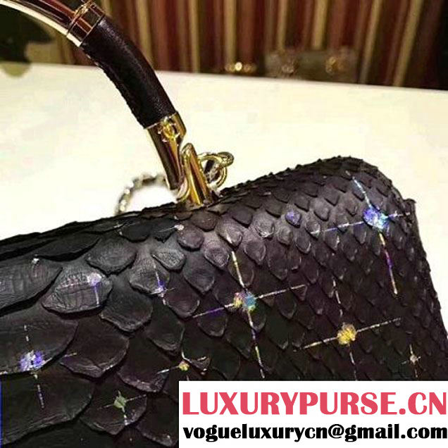 Chanel Python Leather Carry Chic Medium Top Handle Flap Bag A93752 Glitter Black 2017 (BT-7041201 )