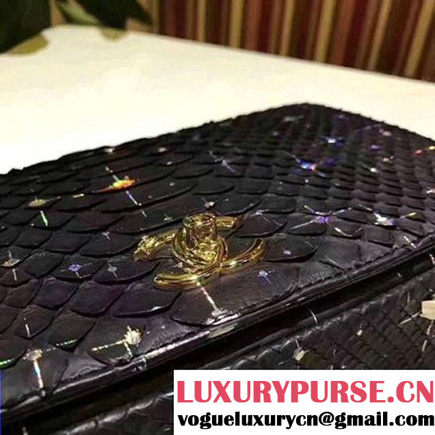 Chanel Python Leather Carry Chic Medium Top Handle Flap Bag A93752 Glitter Black 2017 (BT-7041201 )