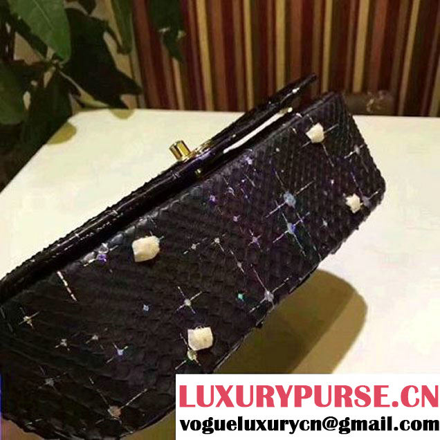 Chanel Python Leather Carry Chic Medium Top Handle Flap Bag A93752 Glitter Black 2017 (BT-7041201 )