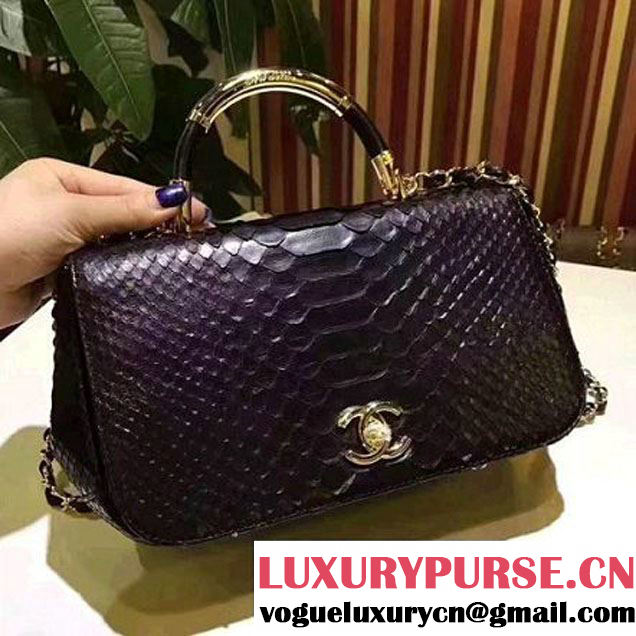 Chanel Python Leather Carry Chic Medium Top Handle Flap Bag A93752 Black 2017 (BT-7041202 )