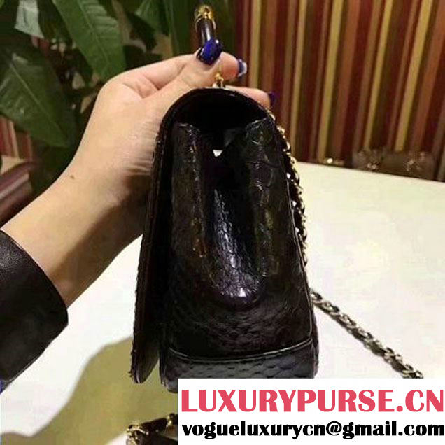 Chanel Python Leather Carry Chic Medium Top Handle Flap Bag A93752 Black 2017 (BT-7041202 )