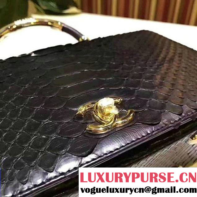 Chanel Python Leather Carry Chic Medium Top Handle Flap Bag A93752 Black 2017 (BT-7041202 )