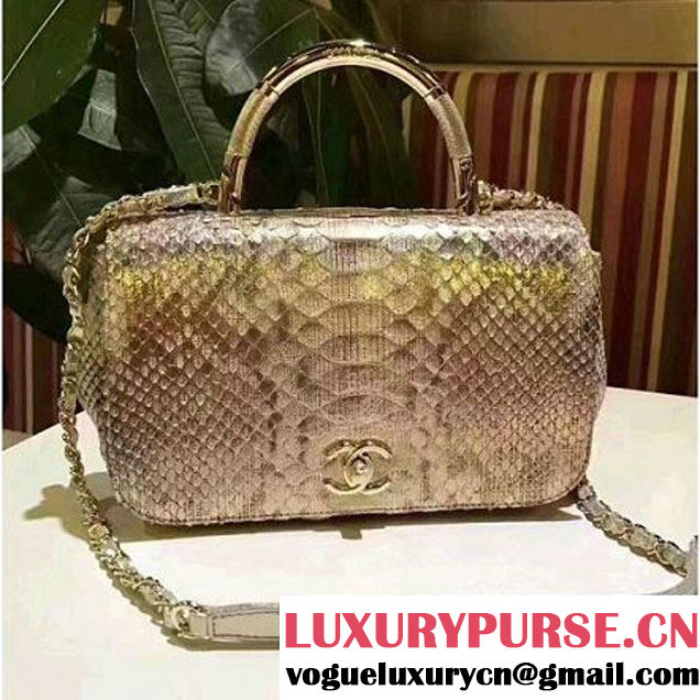 Chanel Python Leather Carry Chic Medium Top Handle Flap Bag A93752 Gold 2017 (BT-7041203 )