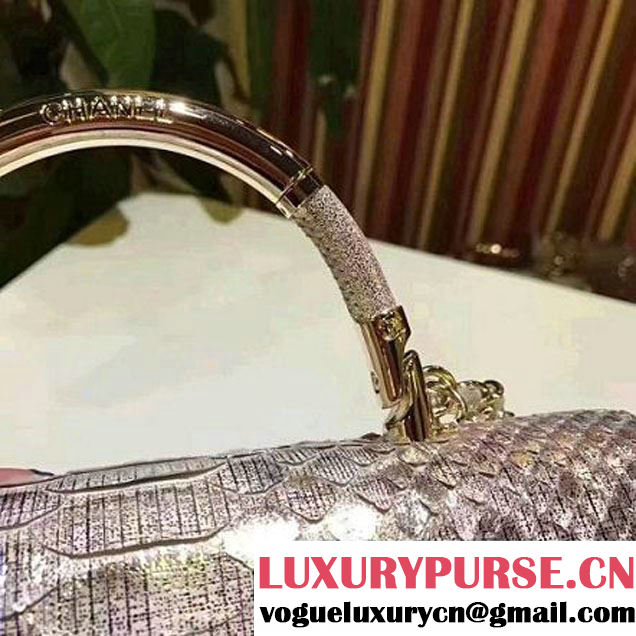 Chanel Python Leather Carry Chic Medium Top Handle Flap Bag A93752 Gold 2017 (BT-7041203 )