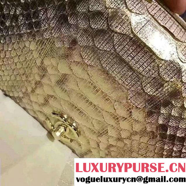 Chanel Python Leather Carry Chic Medium Top Handle Flap Bag A93752 Gold 2017 (BT-7041203 )