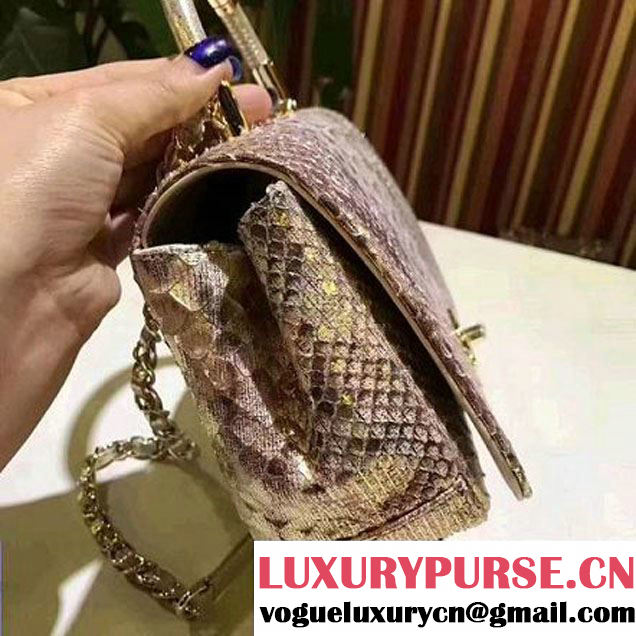 Chanel Python Leather Carry Chic Medium Top Handle Flap Bag A93752 Gold 2017 (BT-7041203 )