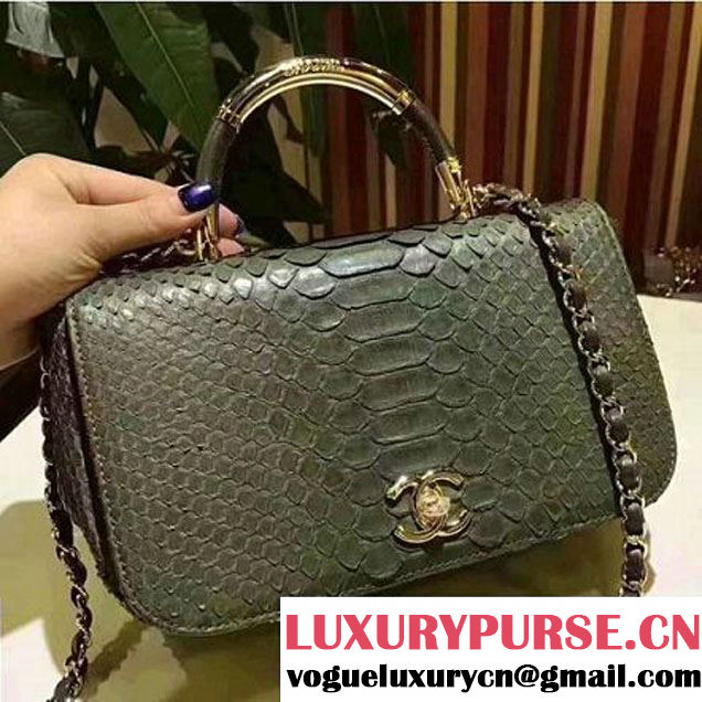 Chanel Python Leather Carry Chic Medium Top Handle Flap Bag A93752 Green 2017 (BT-7041204 )