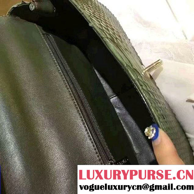 Chanel Python Leather Carry Chic Medium Top Handle Flap Bag A93752 Green 2017 (BT-7041204 )