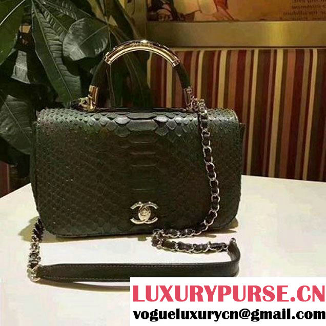 Chanel Python Leather Carry Chic Medium Top Handle Flap Bag A93752 Green 2017 (BT-7041204 )