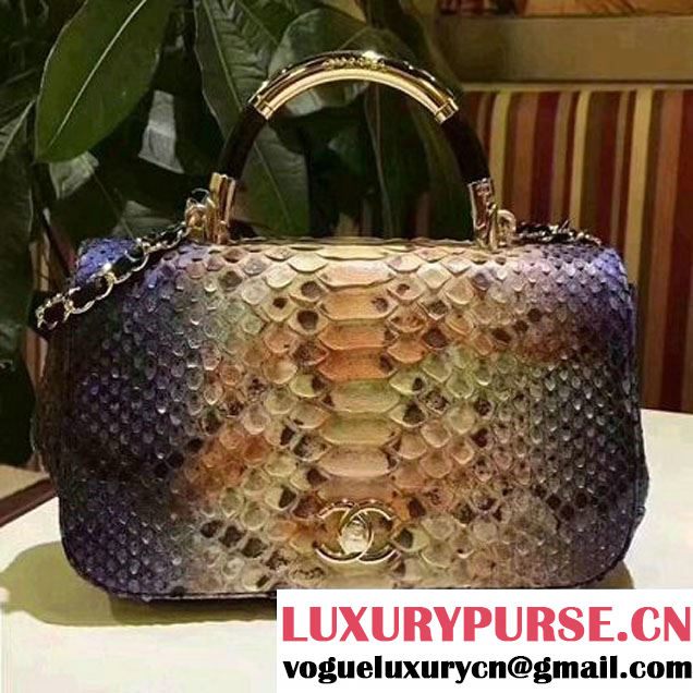 Chanel Python Leather Carry Chic Medium Top Handle Flap Bag A93752 Orange/Blue 2017 (BT-7041205 )