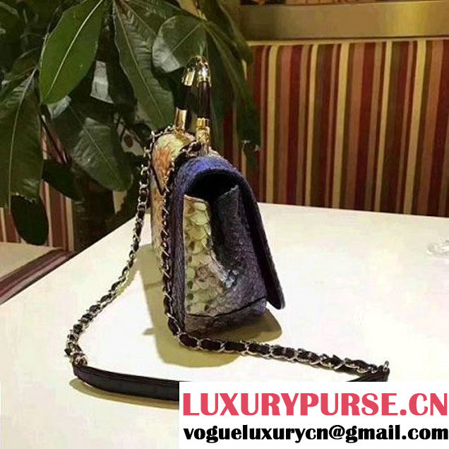 Chanel Python Leather Carry Chic Medium Top Handle Flap Bag A93752 Orange/Blue 2017 (BT-7041205 )