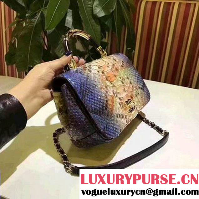 Chanel Python Leather Carry Chic Medium Top Handle Flap Bag A93752 Orange/Blue 2017 (BT-7041205 )