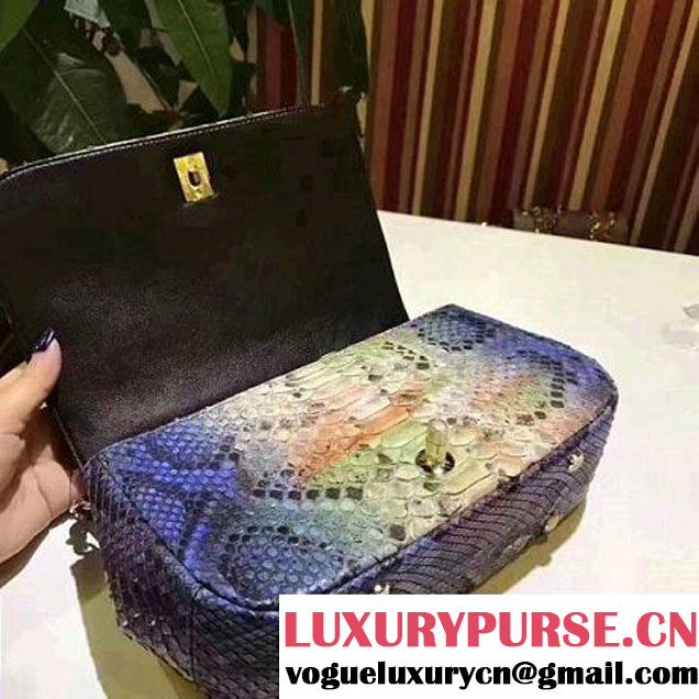 Chanel Python Leather Carry Chic Medium Top Handle Flap Bag A93752 Orange/Blue 2017 (BT-7041205 )