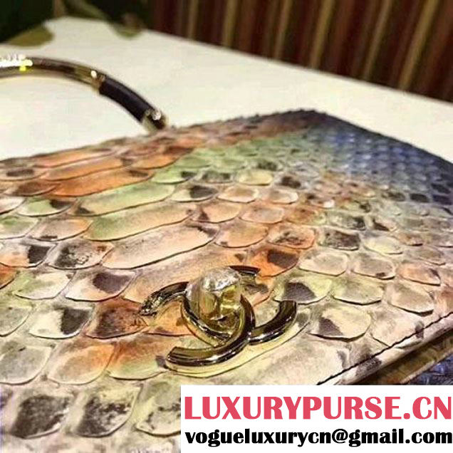 Chanel Python Leather Carry Chic Medium Top Handle Flap Bag A93752 Orange/Blue 2017 (BT-7041205 )