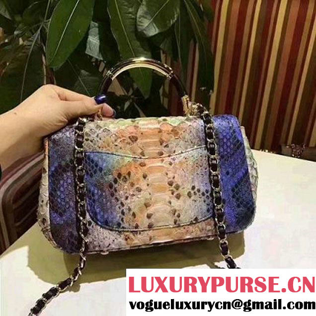 Chanel Python Leather Carry Chic Medium Top Handle Flap Bag A93752 Orange/Blue 2017 (BT-7041205 )