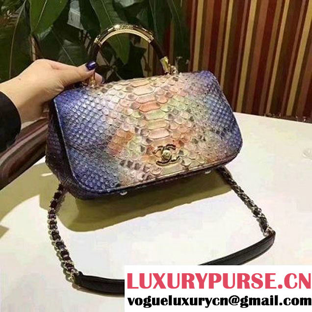 Chanel Python Leather Carry Chic Medium Top Handle Flap Bag A93752 Orange/Blue 2017 (BT-7041205 )