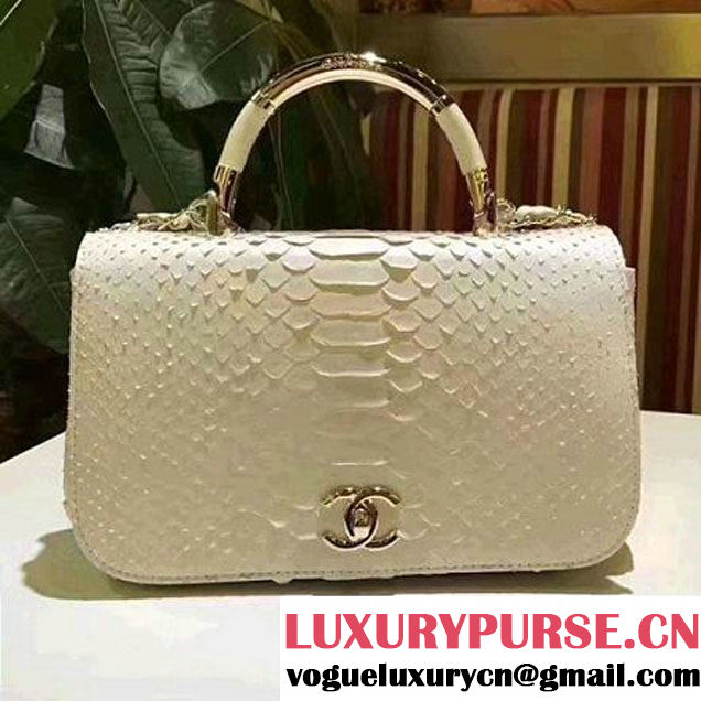 Chanel Python Leather Carry Chic Medium Top Handle Flap Bag A93752 White 2017 (BT-7041206 )