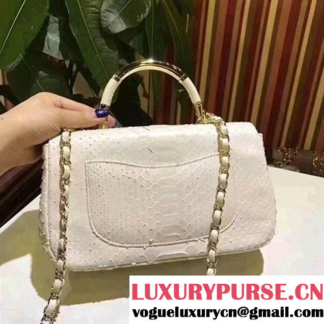 Chanel Python Leather Carry Chic Medium Top Handle Flap Bag A93752 White 2017 (BT-7041206 )