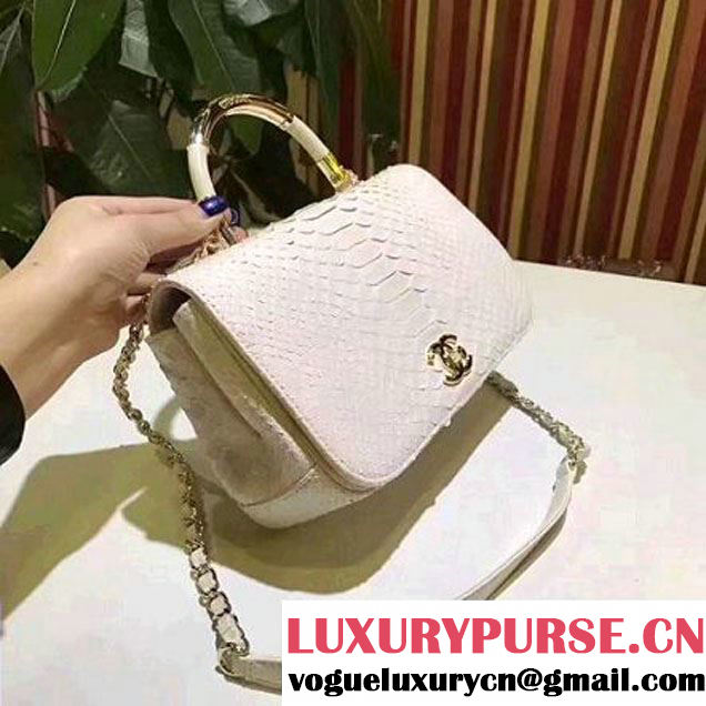 Chanel Python Leather Carry Chic Medium Top Handle Flap Bag A93752 White 2017 (BT-7041206 )