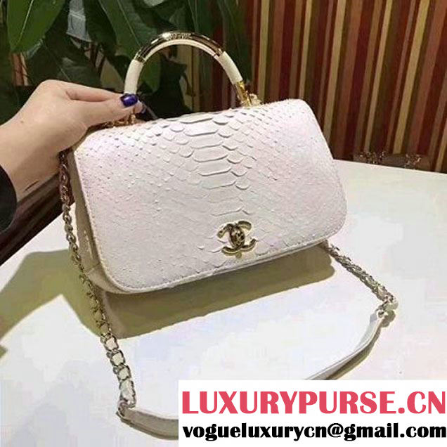 Chanel Python Leather Carry Chic Medium Top Handle Flap Bag A93752 White 2017 (BT-7041206 )