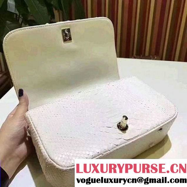 Chanel Python Leather Carry Chic Medium Top Handle Flap Bag A93752 White 2017 (BT-7041206 )