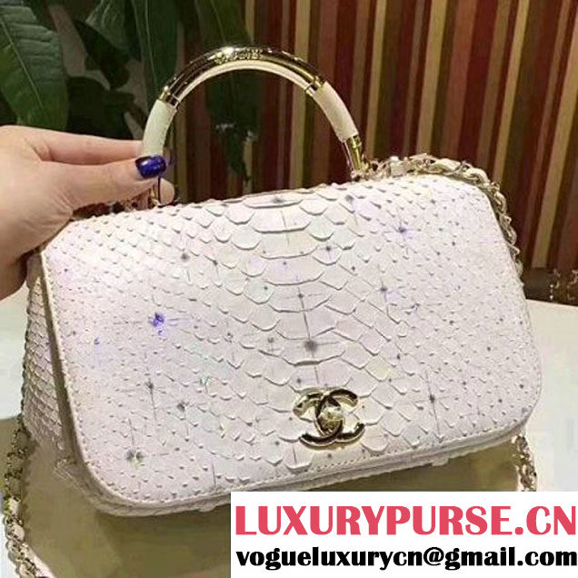 Chanel Python Leather Carry Chic Medium Top Handle Flap Bag A93752 Glitter White 2017 (BT-7041207 )