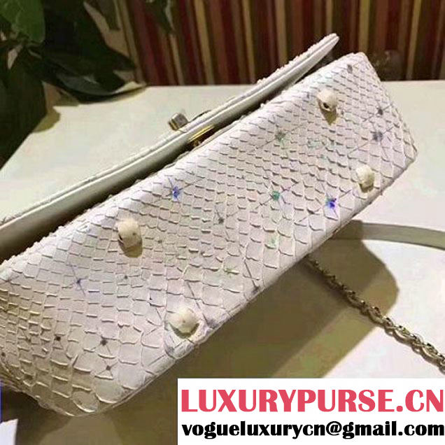 Chanel Python Leather Carry Chic Medium Top Handle Flap Bag A93752 Glitter White 2017 (BT-7041207 )