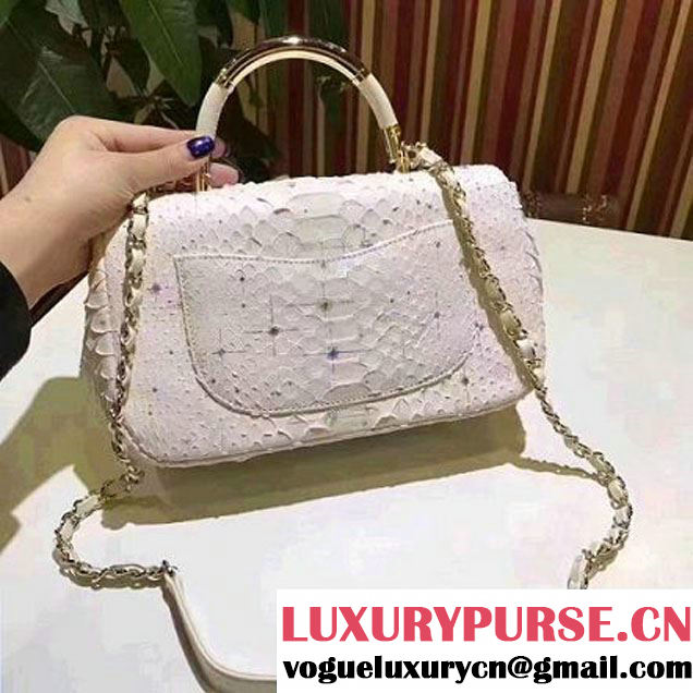 Chanel Python Leather Carry Chic Medium Top Handle Flap Bag A93752 Glitter White 2017 (BT-7041207 )