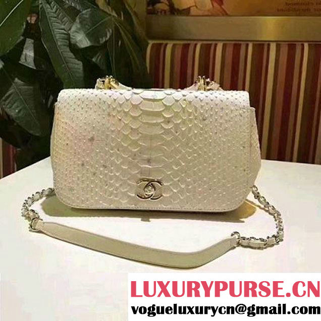 Chanel Python Leather Carry Chic Medium Top Handle Flap Bag A93752 Glitter White 2017 (BT-7041207 )