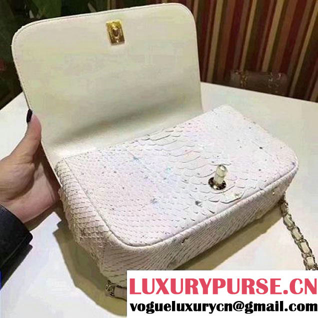 Chanel Python Leather Carry Chic Medium Top Handle Flap Bag A93752 Glitter White 2017 (BT-7041207 )