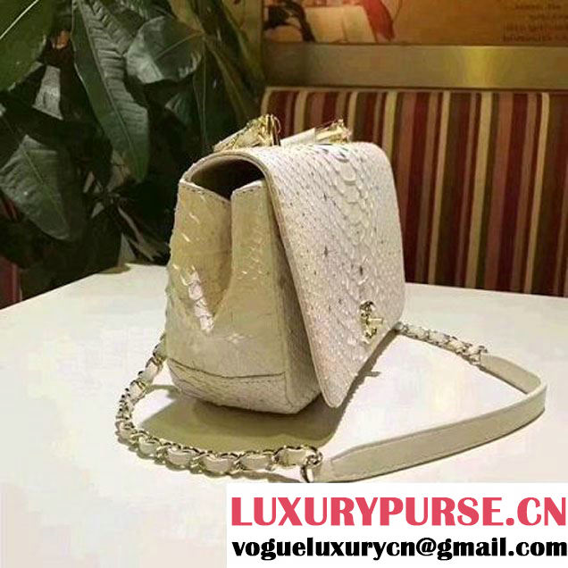 Chanel Python Leather Carry Chic Medium Top Handle Flap Bag A93752 Glitter White 2017 (BT-7041207 )