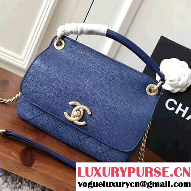 Chanel Grained Calfskin Small Top Handle Flap Bag Blue 2017 (KN-7042721 )