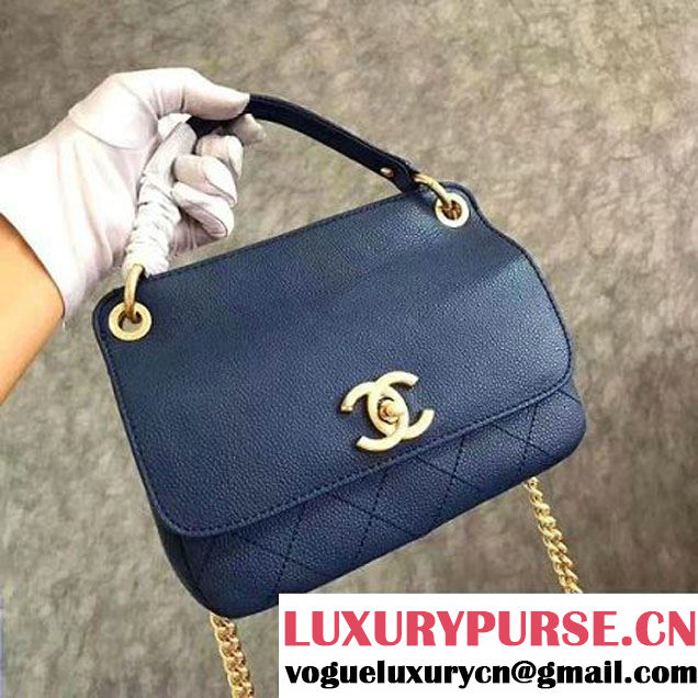 Chanel Grained Calfskin Small Top Handle Flap Bag Blue 2017 (KN-7042721 )
